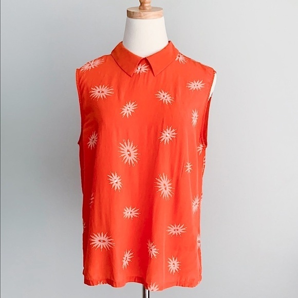 Equipment 100% silk starburst Elliot top orange size medium rhinestone detail - Picture 1 of 5